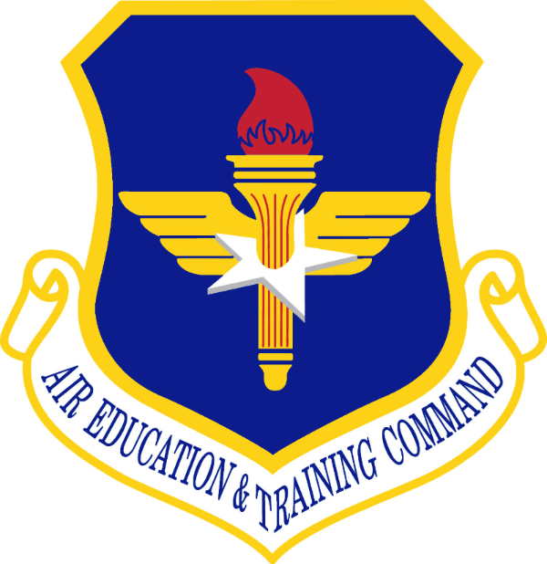 AETC Logo with Star/Wings/Torch shield with the words in a scroll underneath: Air Education & Training Command
