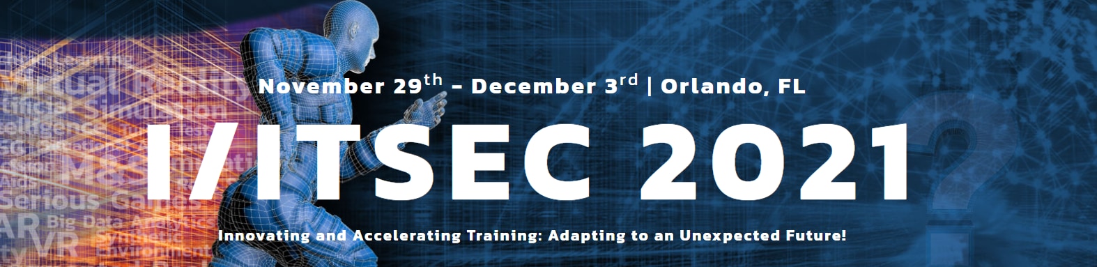 I/ITSEC 2021 Conference artwork with 3-d computerized person running