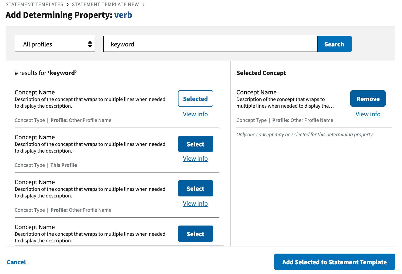 Screenshot of adding determining property:verb
