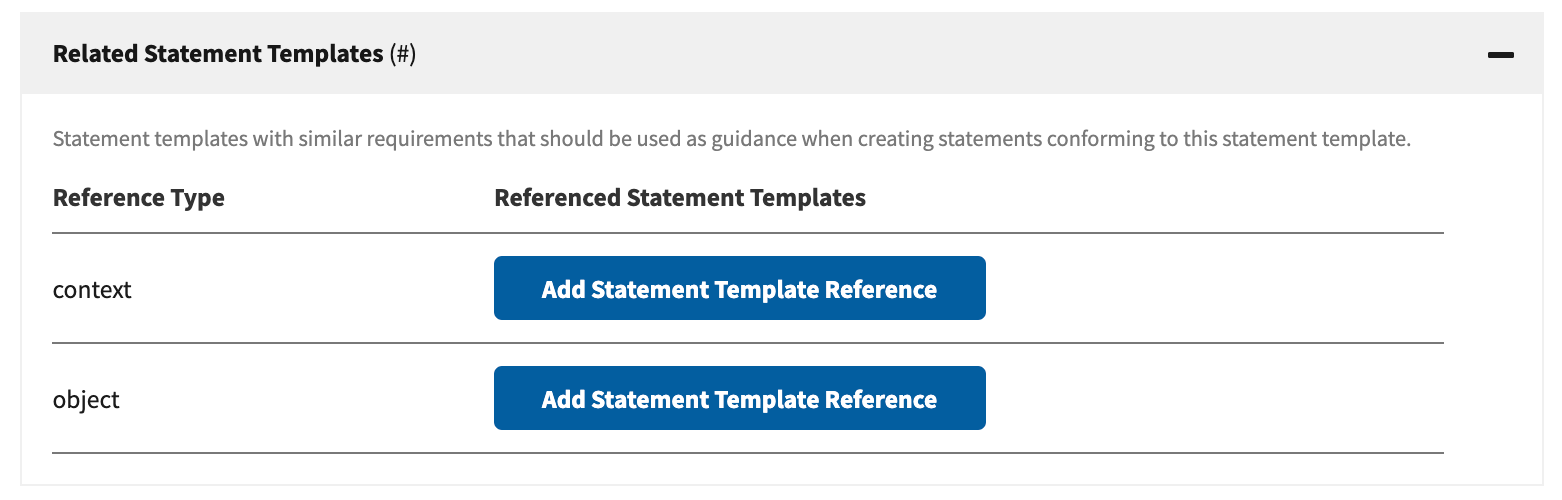 Screenshot of related statement templates