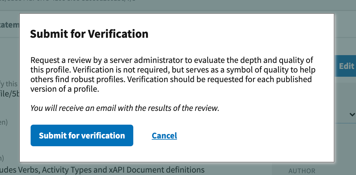 Screenshot confirming submit for verification